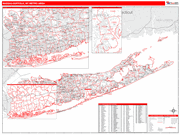 Nassau-Suffolk Metro Area Wall Map Red Line Style